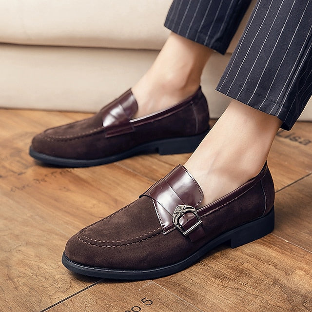 with Leather and Strap Metal Men's Loafers Suede Patent