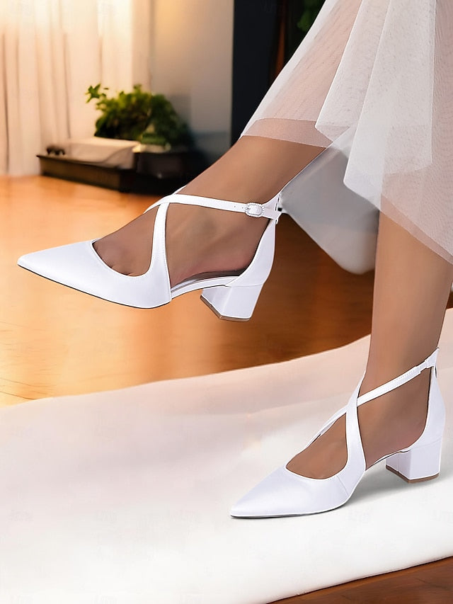 Block Ivory Pointed Heels Women's Toe - Elegant Satin