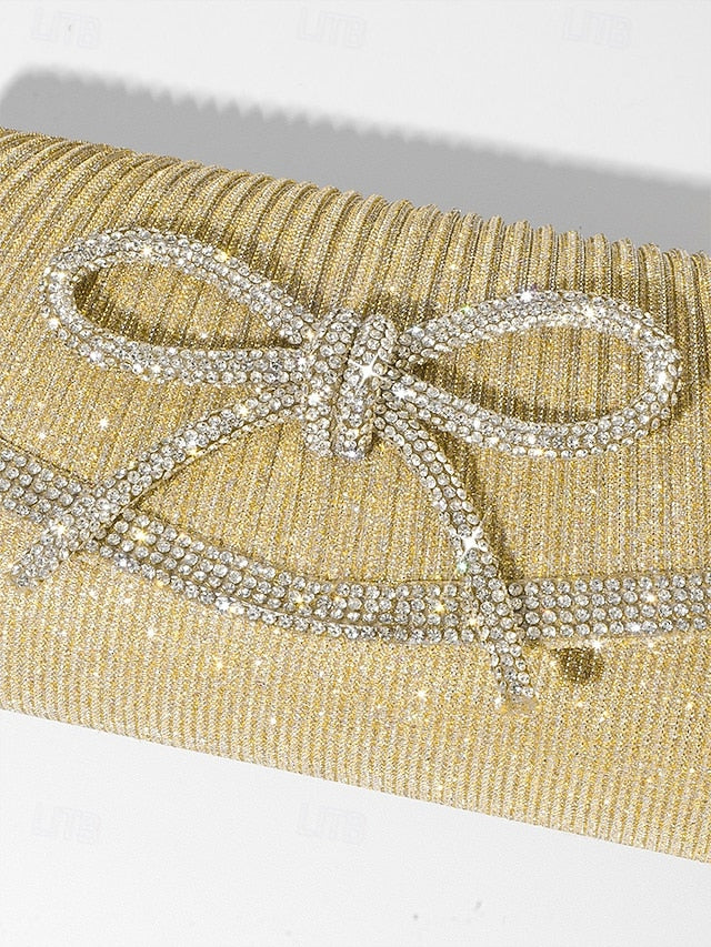 Blue Rhinestone Clutch Purse with Bow Glitter Accent