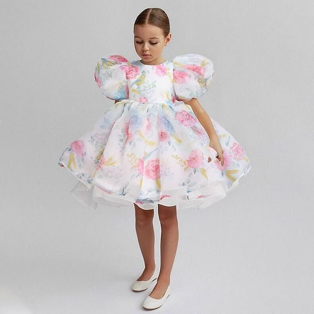 Color Party Dress Girl Girls' Solid Kids Flower