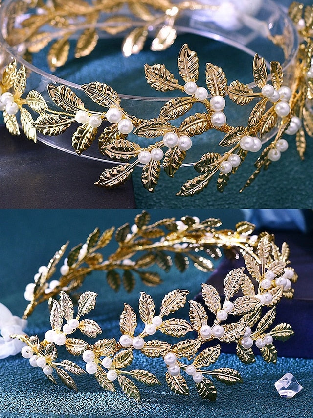 Accents Elegant Leaf with Pearl Bridal Gold Belt –
