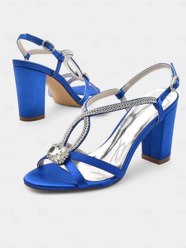 Blue Women's Rhinestone Royal – Sandals Elegant Satin