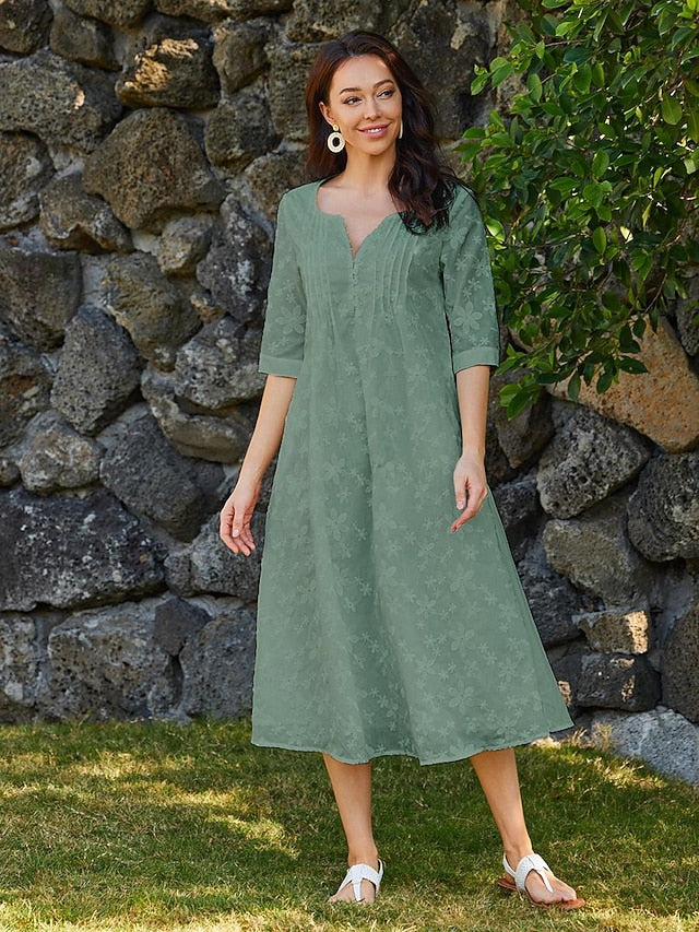 Women's Cotton Dress Sundress White Floral Midi Dress