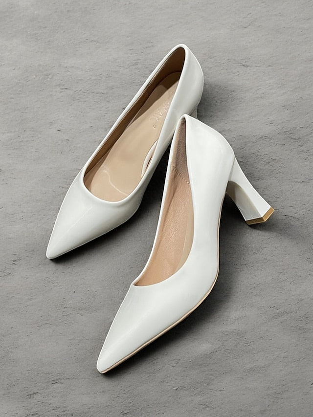 Pumps Patent Faux Pointed-Toe Heel Glossy Leather Green Block
