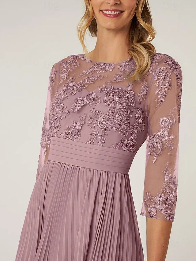 Mother Bride the Dress Neck Wedding Elegant Guest of A-Line Crew