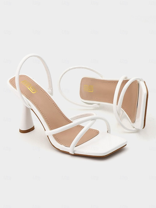 Square Beige Strappy – Toe with Design Sandals Heeled