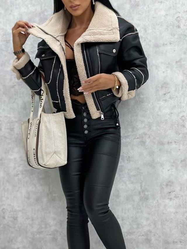 Pocket Leather Faux Comfortable Jacket Buttons Warm Women's