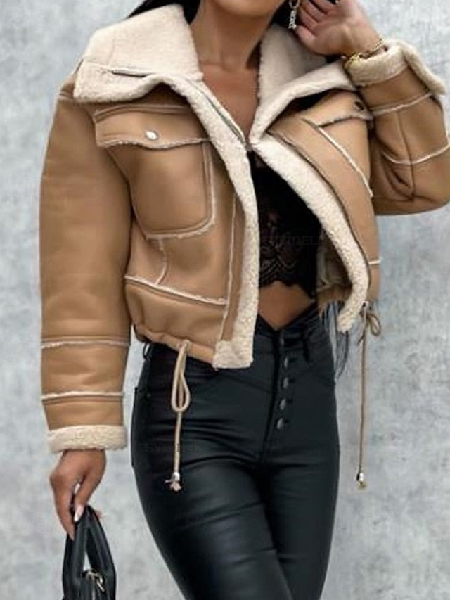 Pocket Leather Faux Comfortable Jacket Buttons Warm Women's