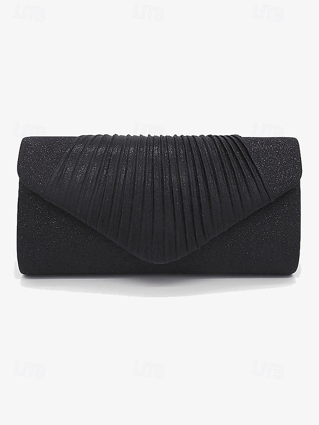 Evening Design Pleated Bag Clutch Glitter with – Champagne