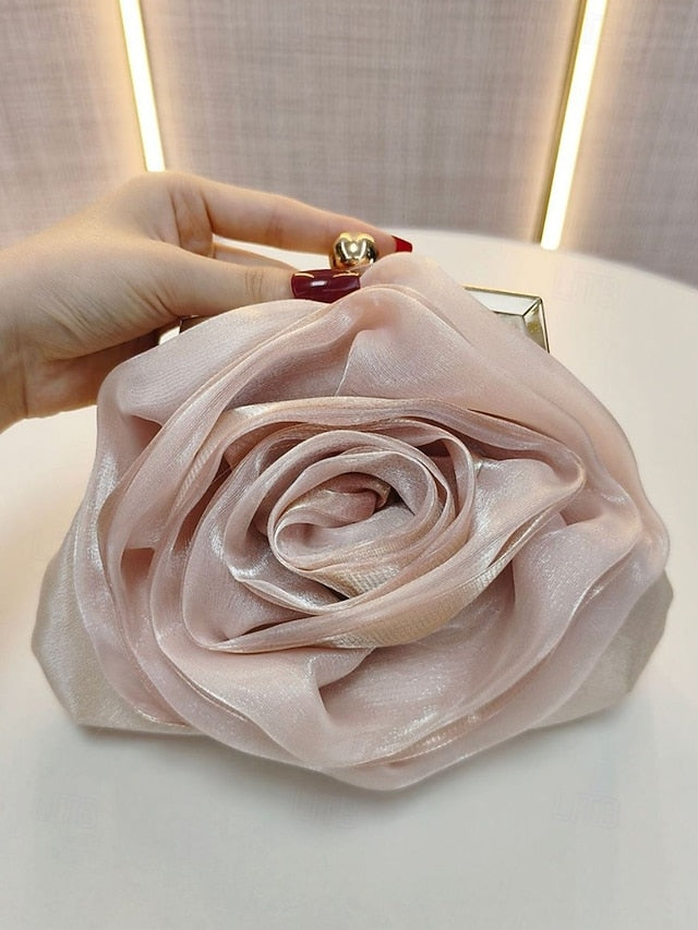 Purse Satin Flower Clutch Rose Women's – Evening Elegant