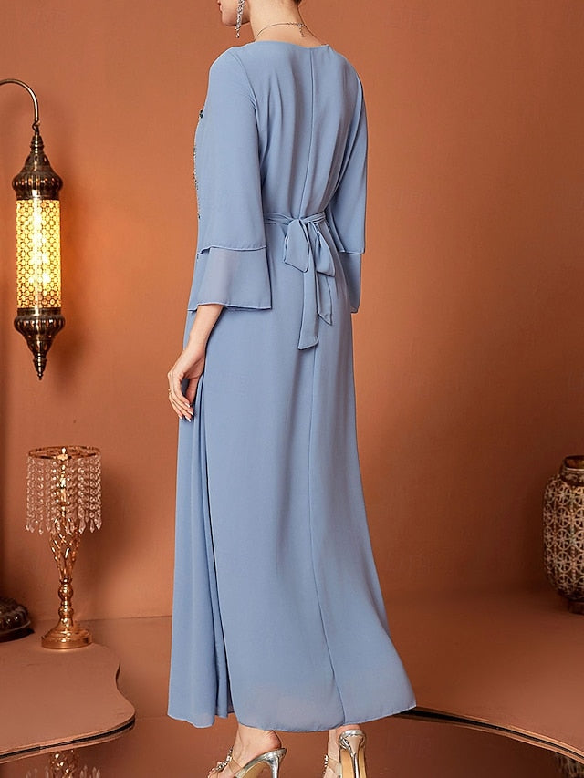 the Dress Floor Bride V of Length Elegant A-Line Mother Neck