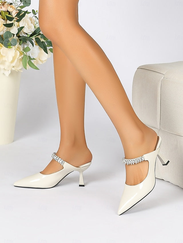 Heeled Embellished Slip-On Pointed-Toe Women's Rhinestone