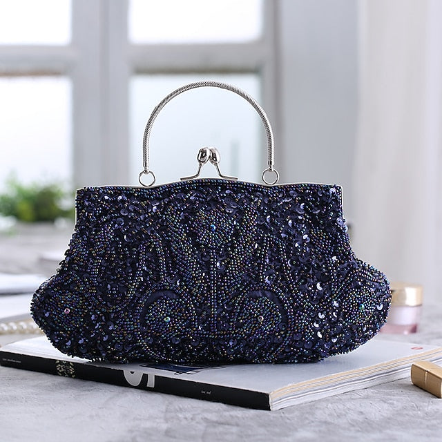 Vintage White Evening Beaded – Purse Women's Clutch
