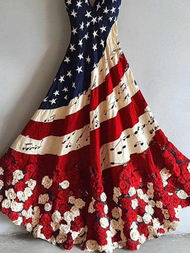 Women's Patriotic Maxi Dress Sundress A Line Dress Slip