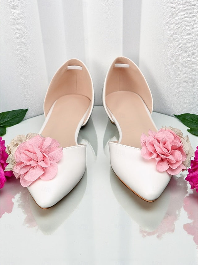 and Flower Wedding Women's Beige with White Flats Pink