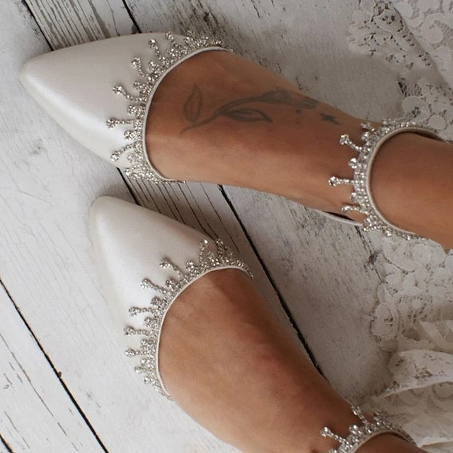 – White Bridal Shoes Flats with Wedding Elegant Women's
