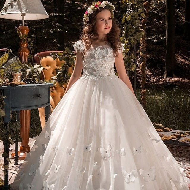 Solid Flower Girls' Kids Girl First Dress Communion