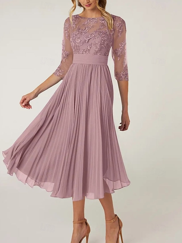 Mother Bride the Dress Neck Wedding Elegant Guest of A-Line Crew