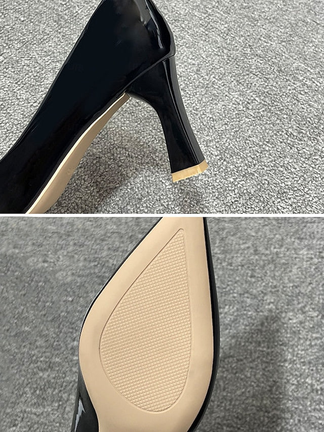 Pumps Patent Faux Pointed-Toe Heel Glossy Leather Green Block