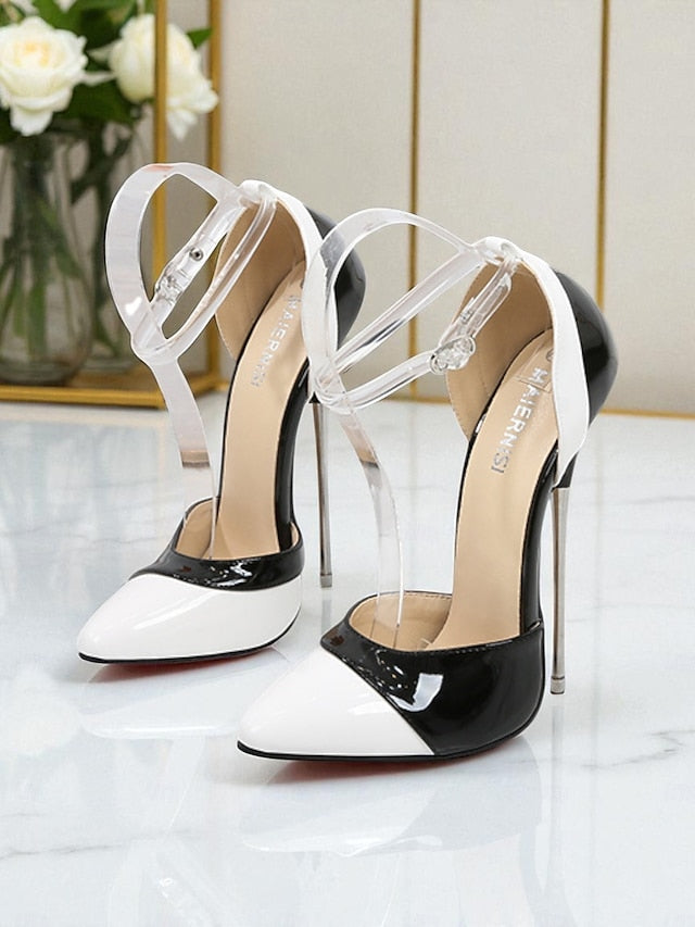 Black and Stiletto Red Pointed Women's Toe Patent Leather