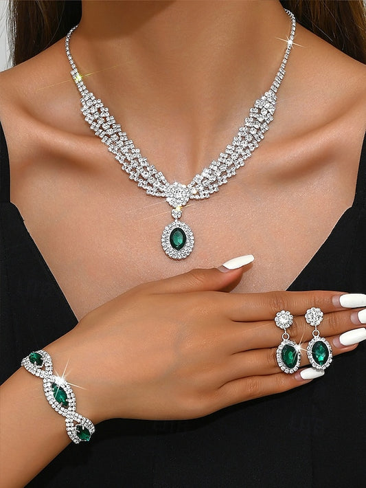 Green Elegant Jewelry Luxury – Necklace Set Crystal Women for