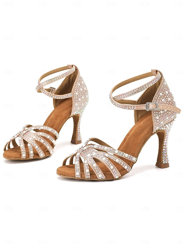 with High Tan Heel Latin Sandals Rhinestone-Embellished Dance