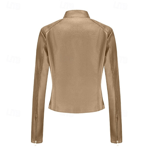 Faux Comfortable Women's Jacket Pocket Zipper Leather