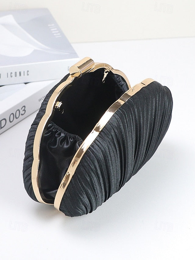 Purse Pleated Evening Clutch Satin Shell Women's