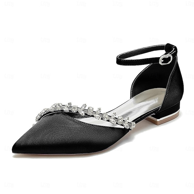 Women's Wedding Satin Elegant Flats Toe Pointed – White