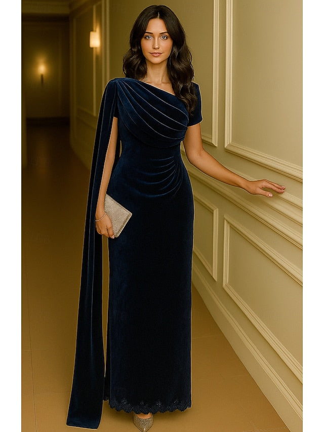 / Gown Elegant Formal Dress Evening Black Blue Column Sheath