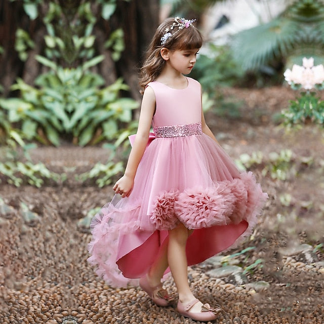 Solid Short Girls' Dress Kids Colored Girl Flower