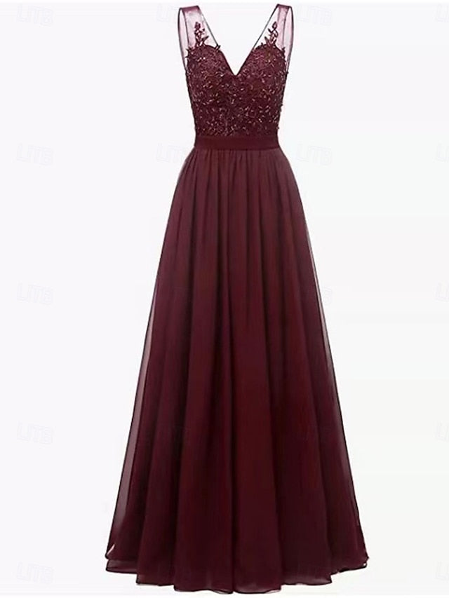 of Floor Elegant Simple Bride A-Line Dress V Mother the Neck