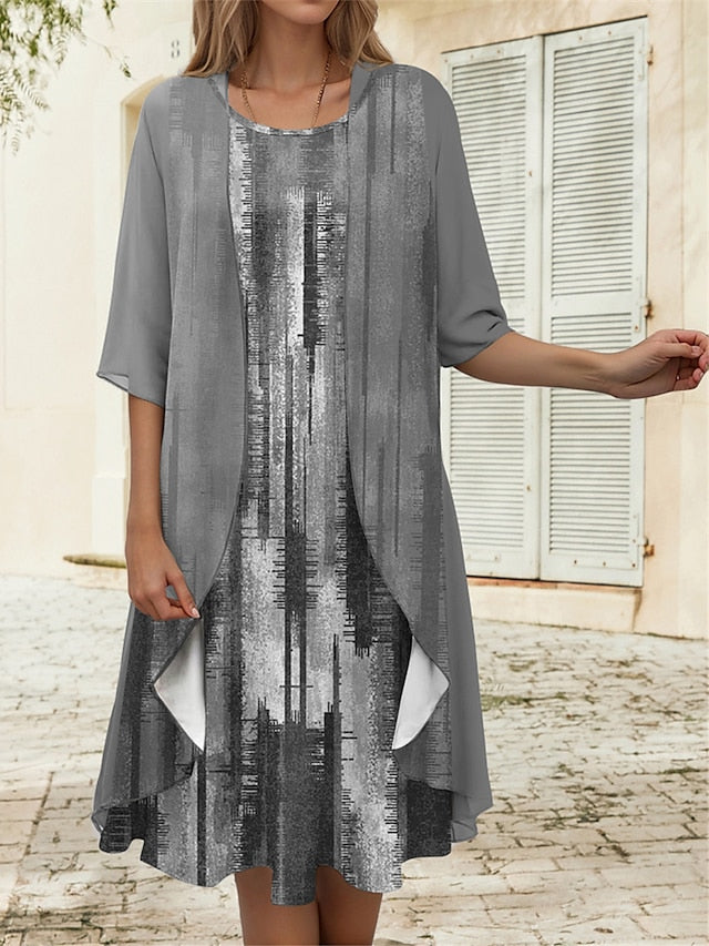 Women's Graduation Dress Midi Dress Two Piece Dress Set