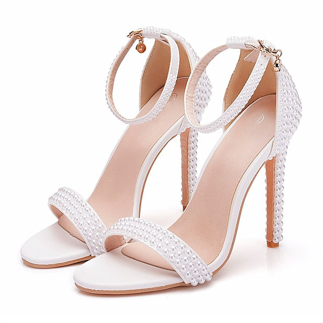 Wedding Heel Shoes Elegant Women's Pearl-Embellished High
