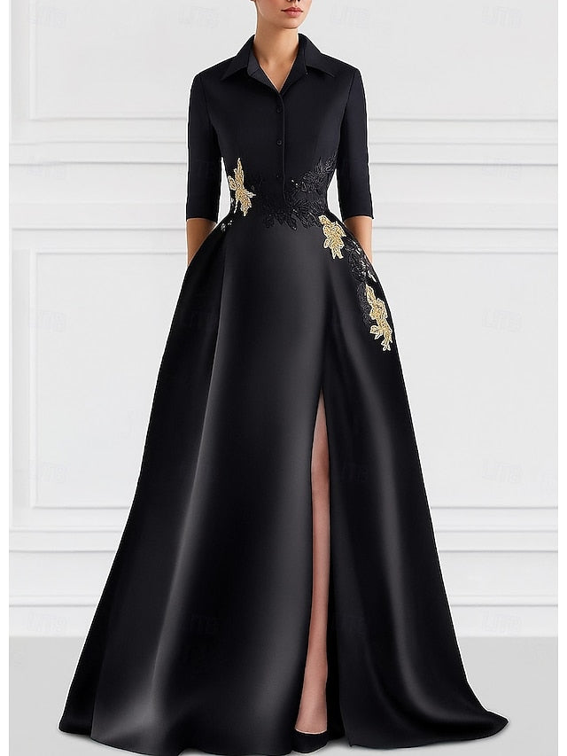 Black Bride A-Line Dress Mother Tie the of Shirt Elegant Wedding