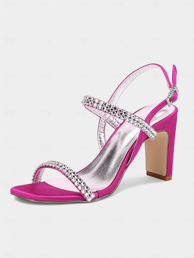 Sandals Prom White Block Rhinestone Women's Bridal – Heel