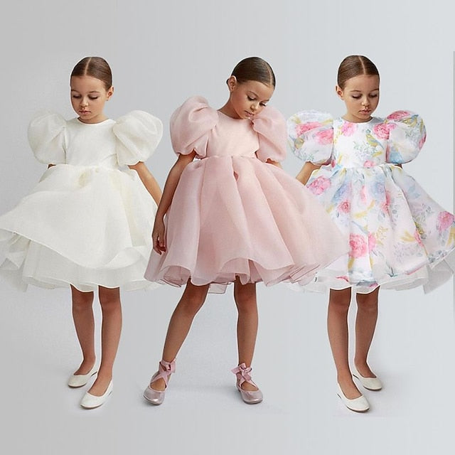 Color Party Dress Girl Girls' Solid Kids Flower