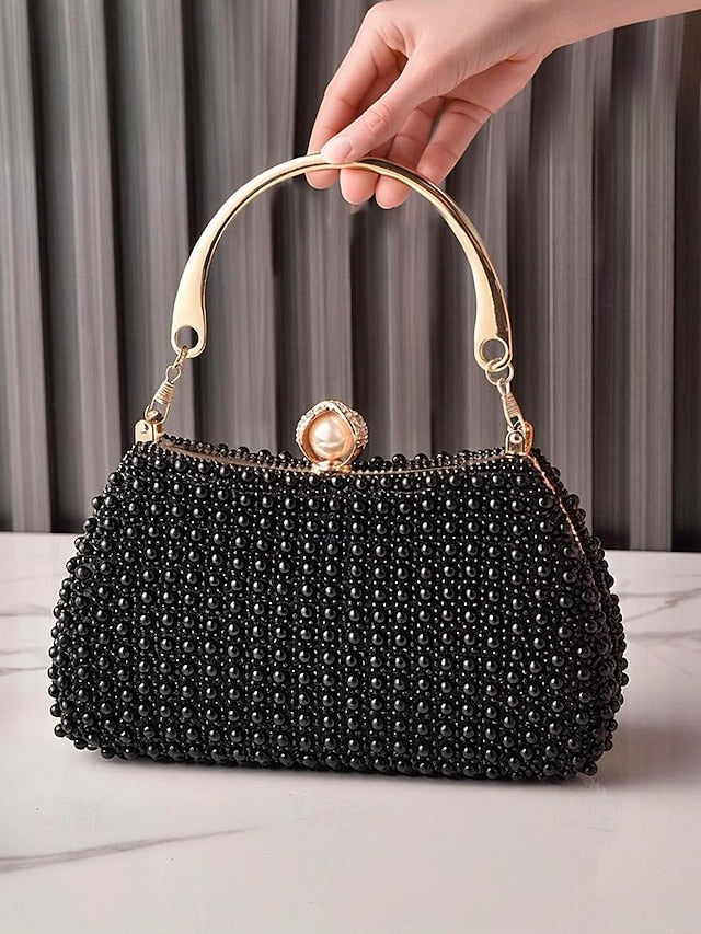 with Women's Clutch Beaded Bag Handle Pearl Gold Evening