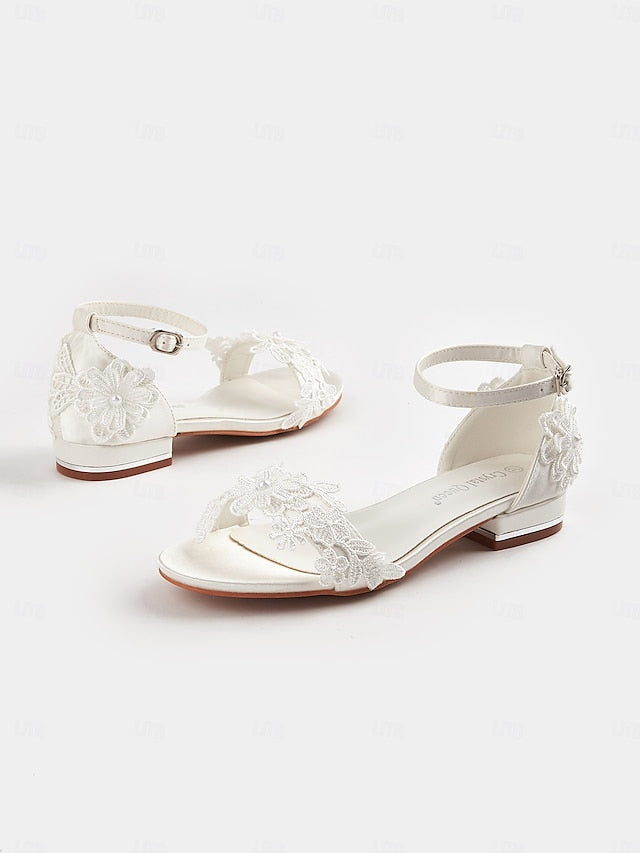 Flat Elegant Sandals Lace Women's – Wedding Bridal White