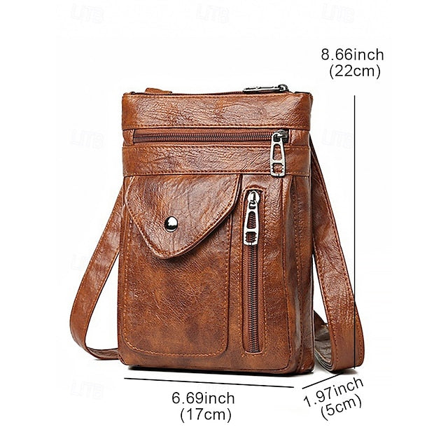 Leder Vintage Multi-Pocket Crossbody Damen Faux - Tasche