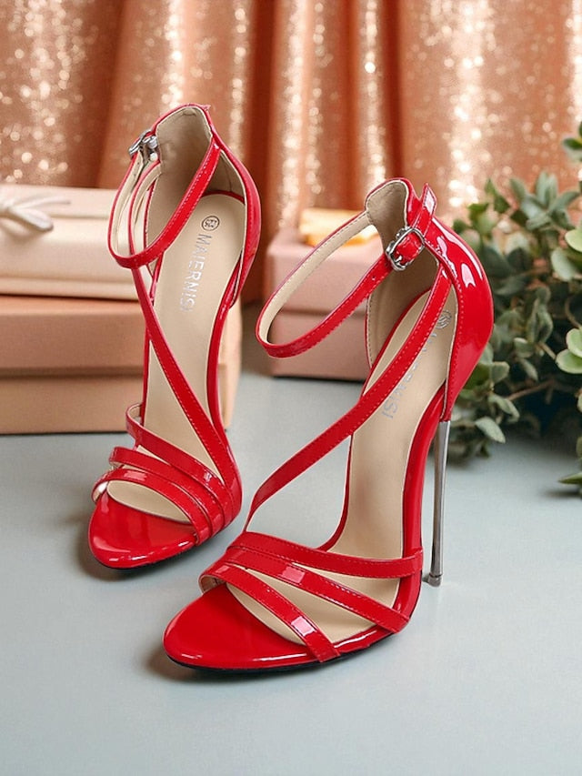 - Sandals Women's Red PU Stiletto High Strappy Heels Patent