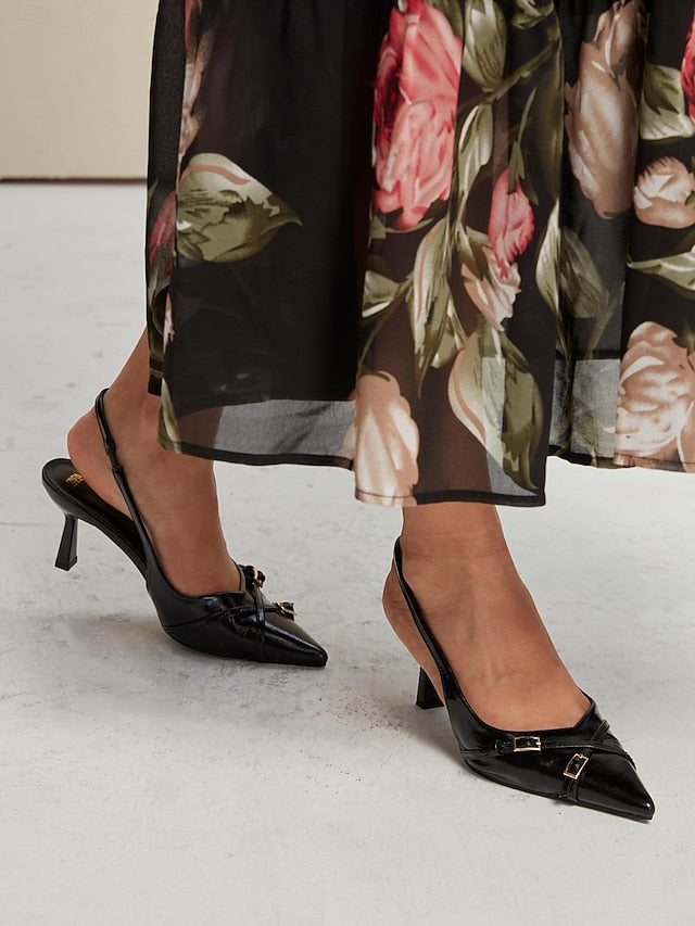 Women's with Toe Heels Black Elegant Slingback Pointed