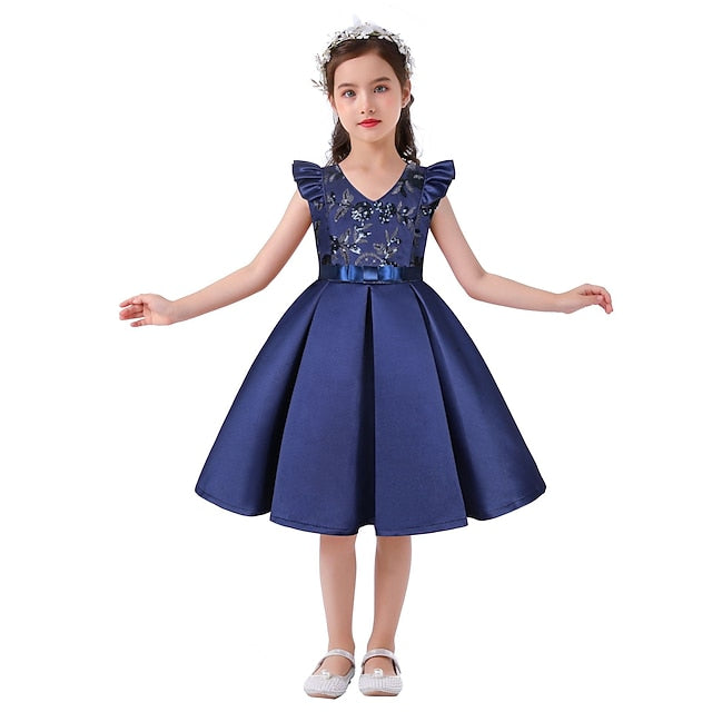 Kids Formal Sleeveless Party Girls' Solid Dress Color