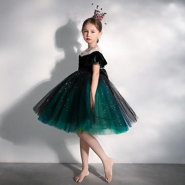 Short Girl Kids Party Solid Flower Dress Girls' Color
