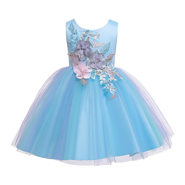 Floral Kids Purple Dress Party Blue Blushing Lace Girls'