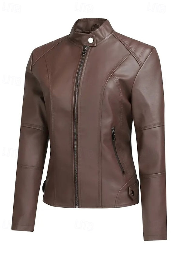 Faux Jacket Pocket Comfortable Leather Zipper Women's