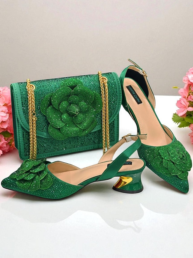 Gold Matching Rhinestone with Pumps Slingback Women's