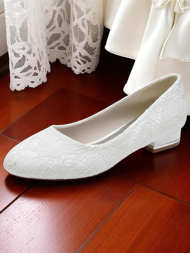 Wedding Women's Lace Low Ivory Flats Heel