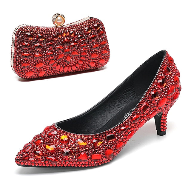 Heel Kitten Women's Crystal-Embellished Shoes Matching and