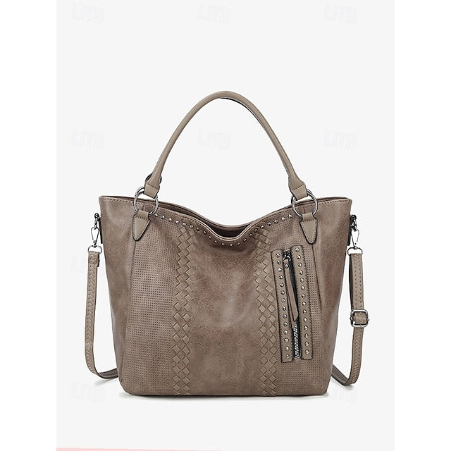 Brown Faux – Women's Tote Bag Handbag Leather Spacious